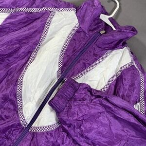 Janeve Jacket Mens Large Purple White Windbreaker Zip Colorblock Retro 90s Style